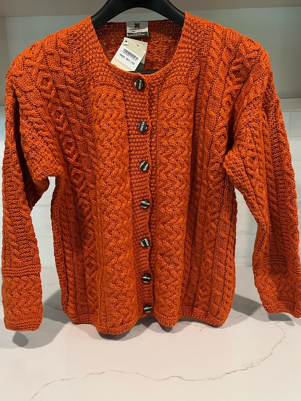 Carraig Donn NEW 100% Wool Cable knit Cardigan in Orange size Large NWT - Picture 4 of 12